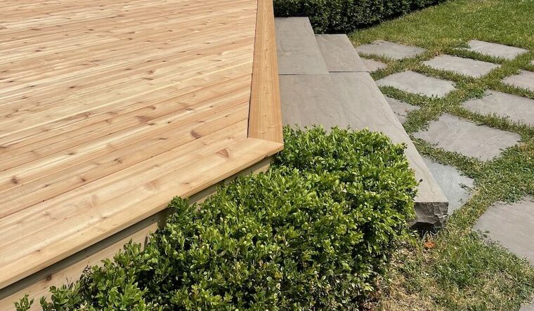 Cedar decking we installed, tight grain with a picture-frame border