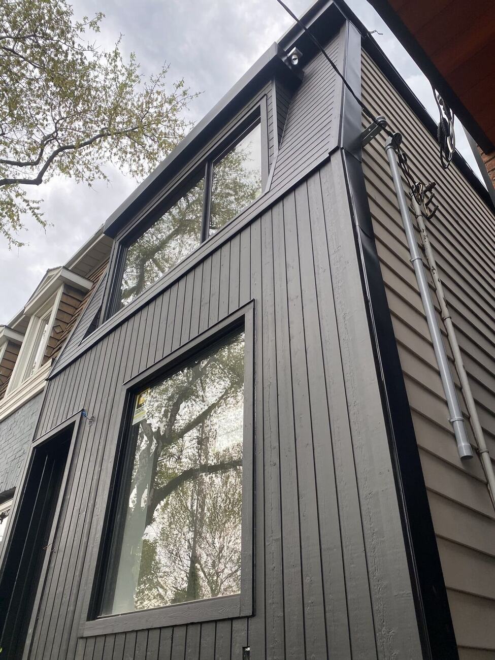 Black vertical board and batten siding detail